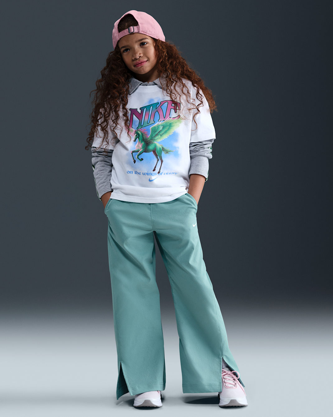 Nike Sportswear Big Kids' (Girls') Woven Wide-Leg Pants - Cannon/White