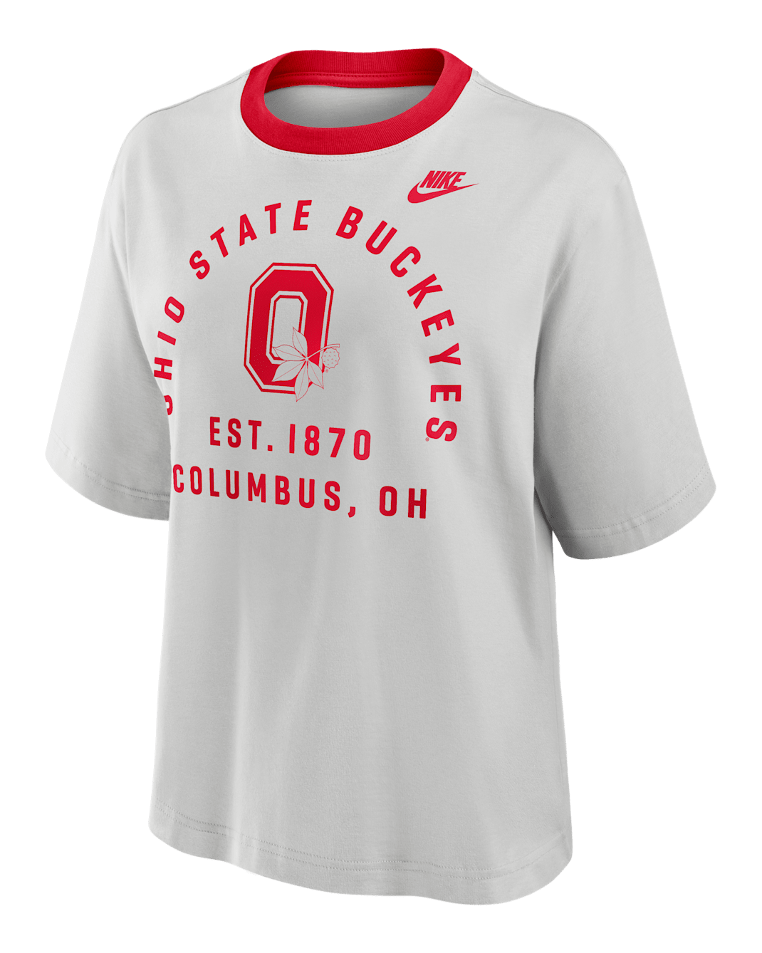 Ohio State Legacy Arch Script Boxy Women's Nike College T-Shirt - Photon Dust