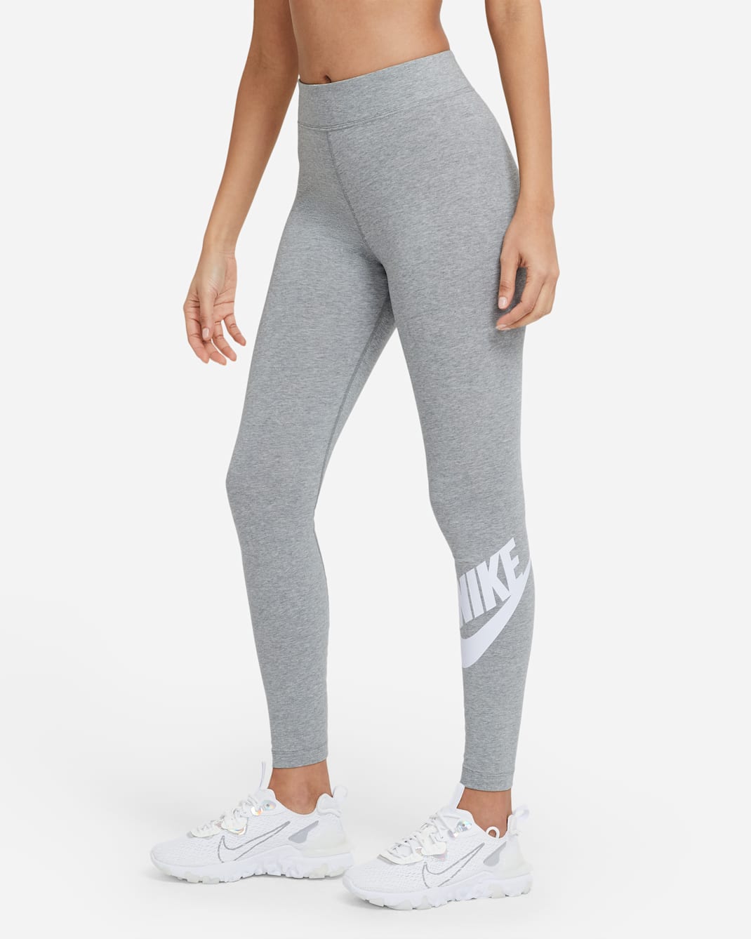 Nike Sportswear Essential Women's High-Waisted Logo Leggings - Dark Grey Heather/White