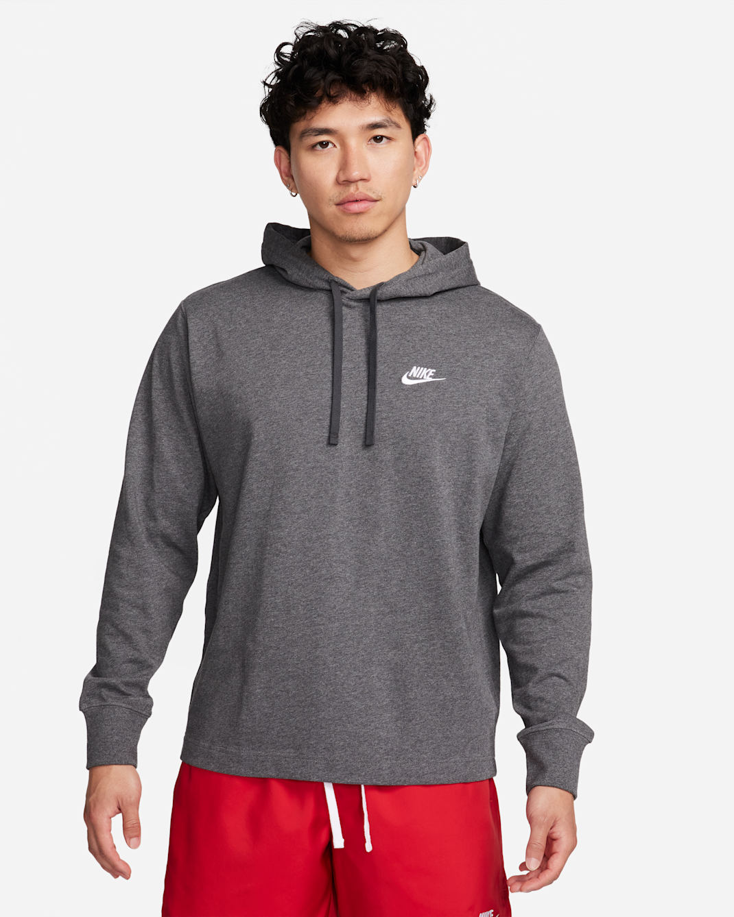 Nike Sportswear Club Men's Jersey Pullover Hoodie - Charcoal Heather/White