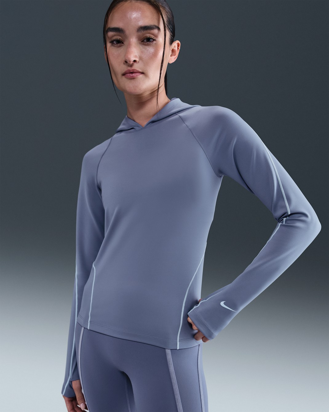 Nike Universa Women's Dri-FIT Slim Hooded Long-Sleeve Top - World Indigo/Sanded Purple/Celestine Blue/Celestine Blue