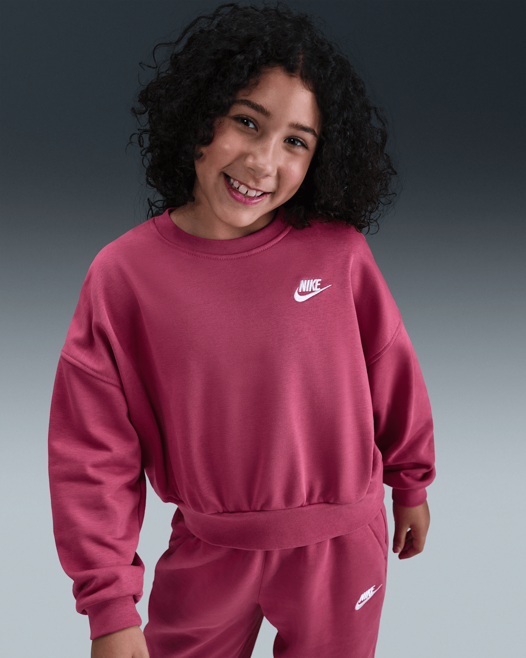 Nike Sportswear Club Fleece 大童寬鬆運動衫 - Sweet Beet/白色