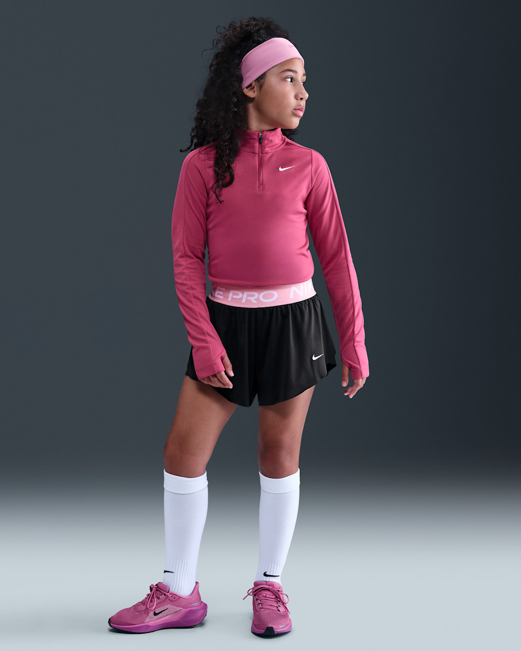 Nike Pro 2-in-1 Dri-FIT shorts voor meisjes - Zwart/Medium Soft Pink/Wit