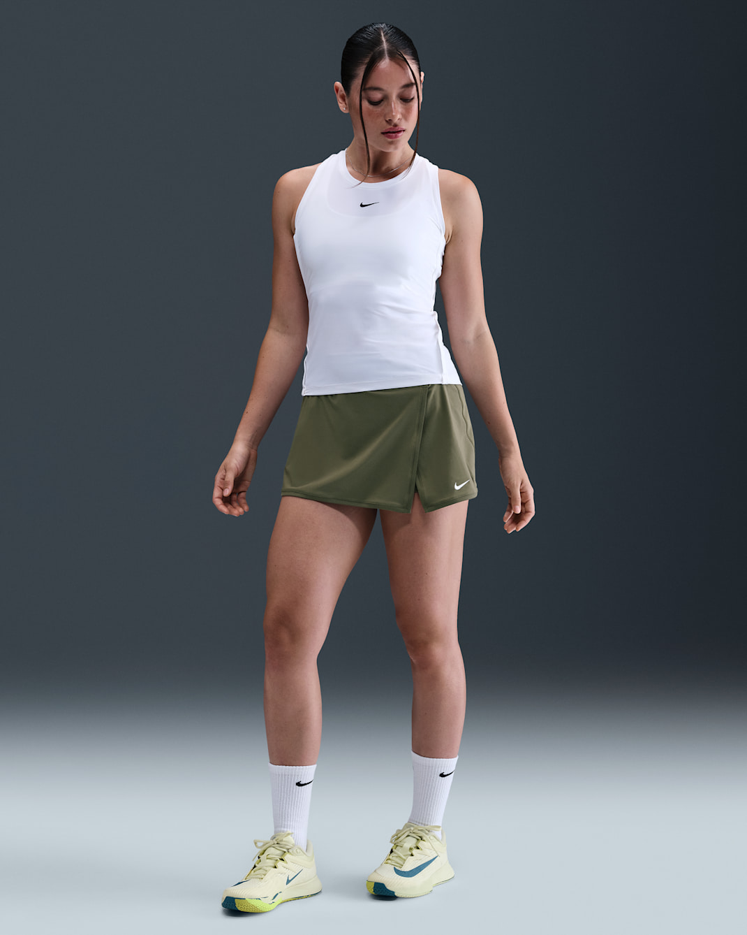 Nike Victory Women's Dri-FIT Straight Tennis Skirt - Medium Olive/White