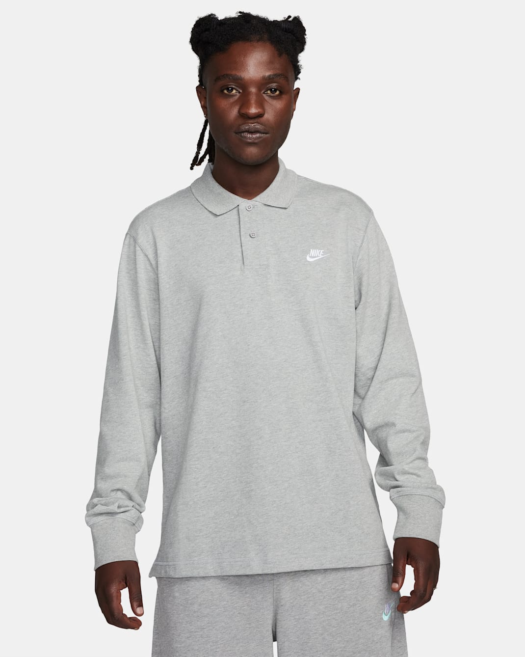 Långärmad stickad pikétröja Nike Club för män - Dark Grey Heather/Vit