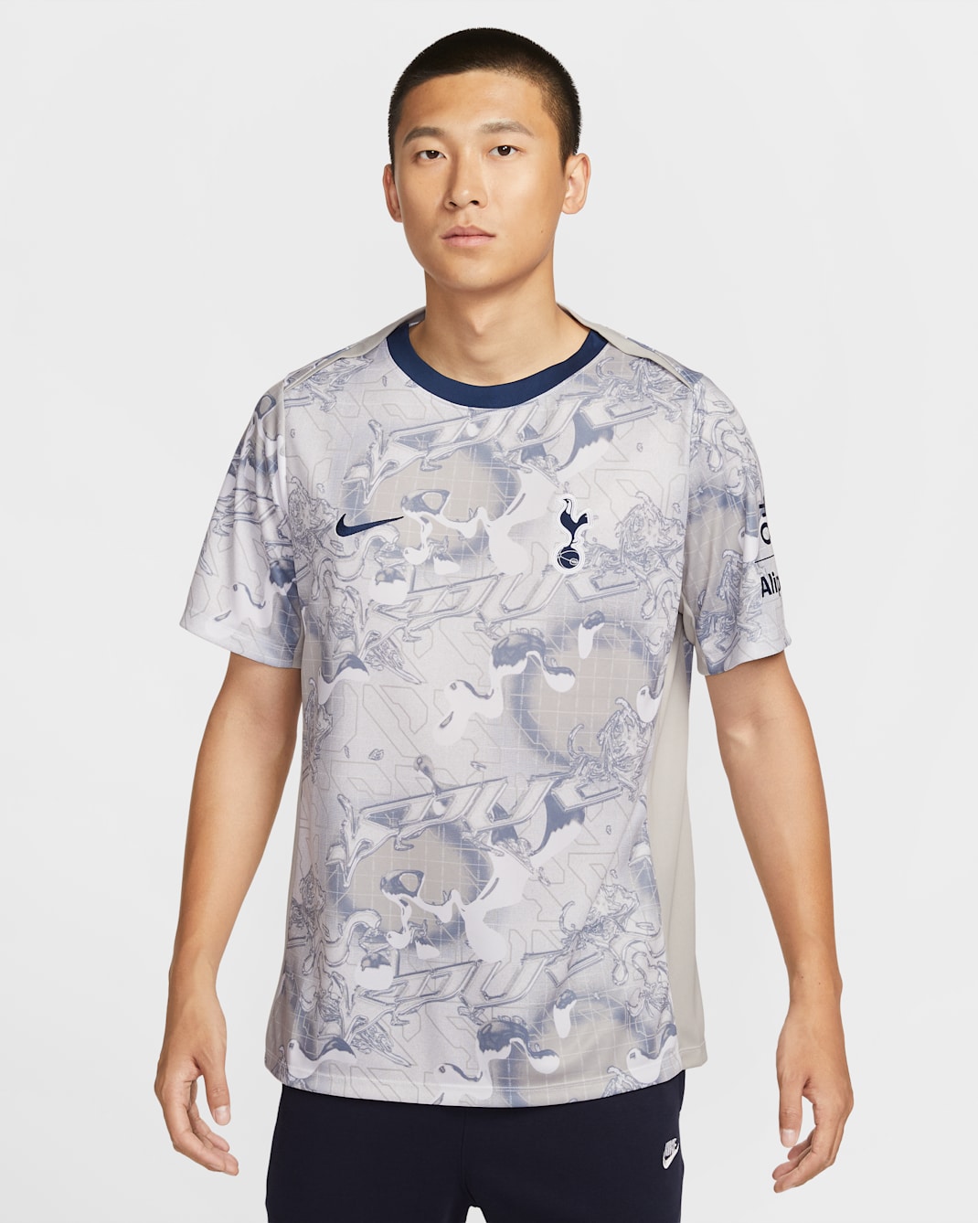 Tottenham Hotspur Academy Pro Home Men's Nike Dri-FIT Football Pre-Match Short-Sleeve Top - White/Light Iron Ore/Binary Blue