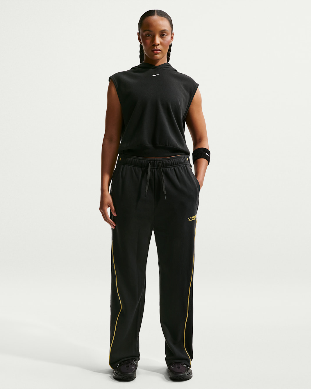 Nike Women's Fleece Tearaway Pants - Black/Buff Gold