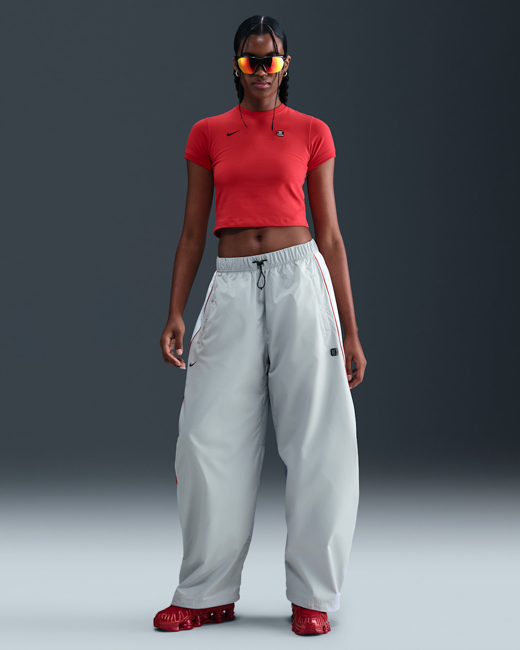 Nike Sportswear Shox Women's Woven Trousers - Grey Fog/White/University Red