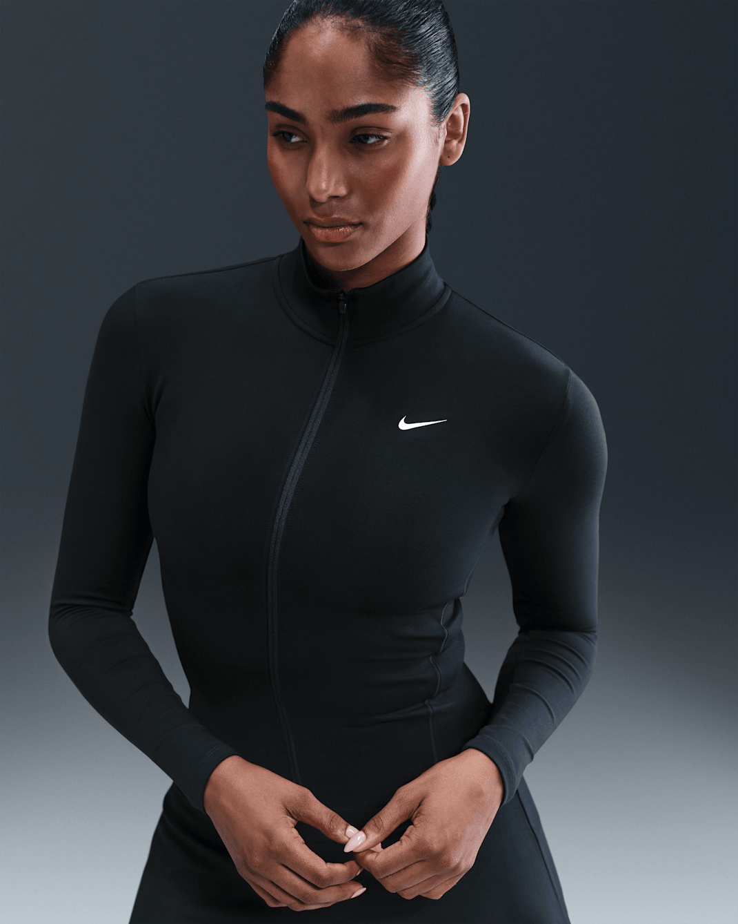 Nike One Fitted Dri-FIT hosszú cipzáras női kabát - Fekete/Fehér