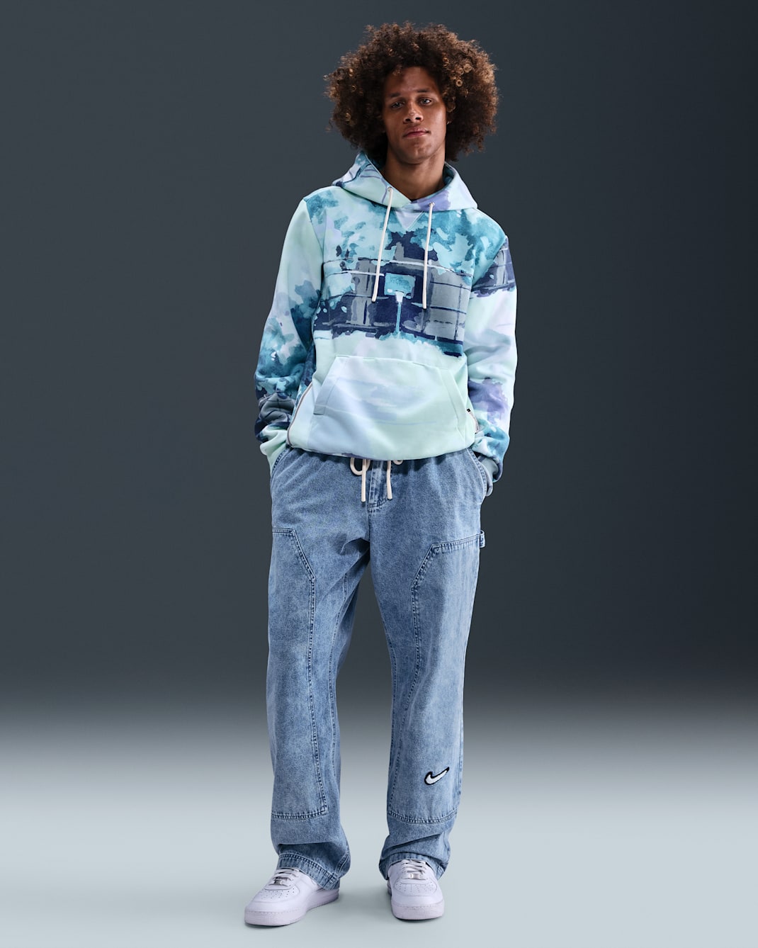 Nike-basketballbukser i denim til mænd - Blue Grey/Pale Ivory