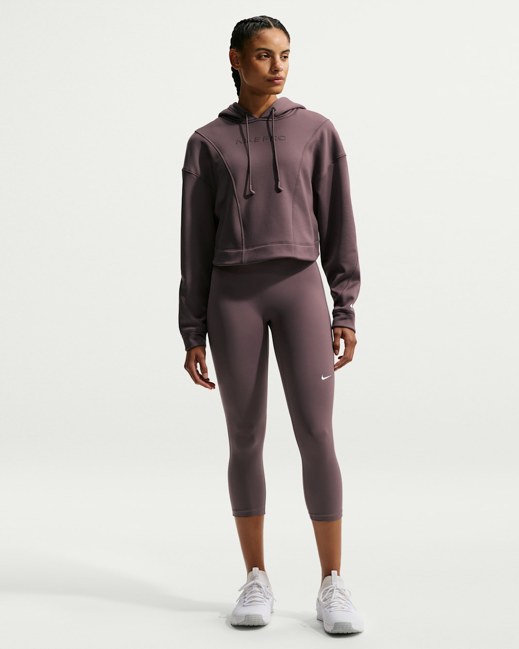 Nike Pro Crop-legging met halfhoge taille voor dames - Tattoo/Tattoo/Wit
