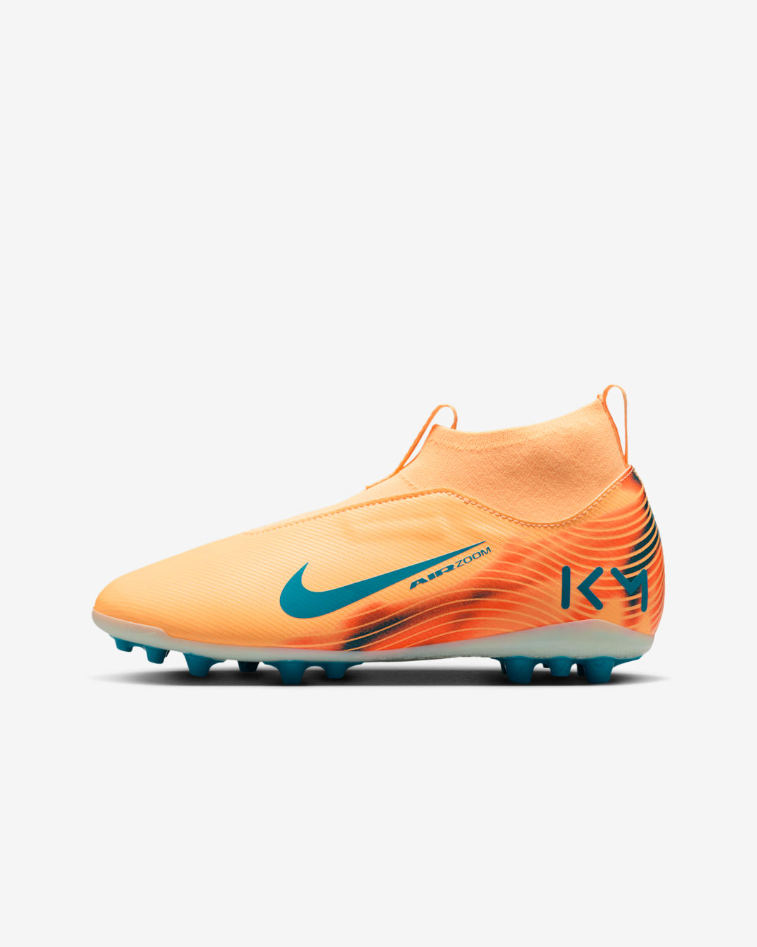 Nike Jr. Mercurial Superfly 10 Academy 'Kylian Mbappé' Older Kids' AG High-Top Football Boot - Melon Tint/Igloo/Neo Turquoise