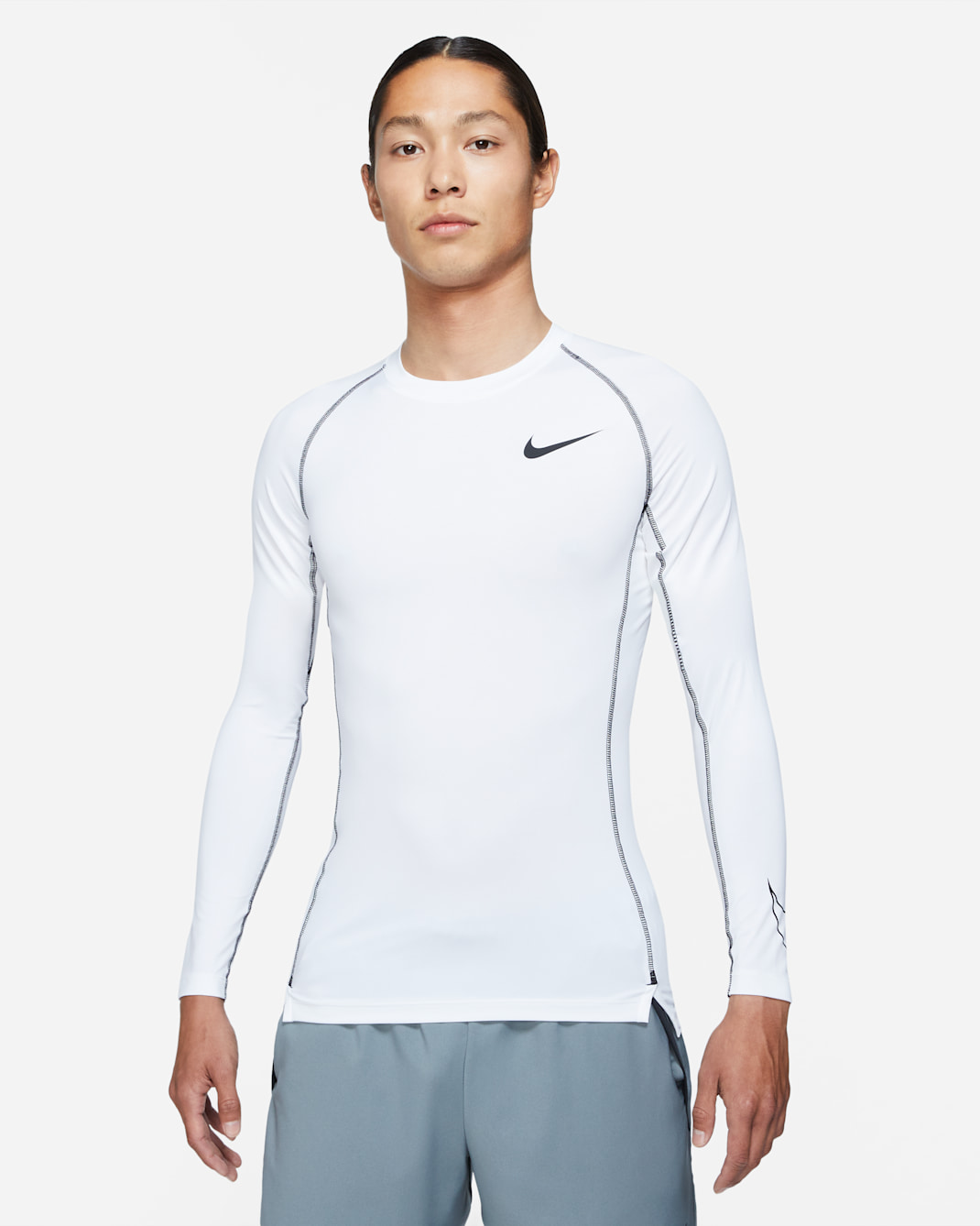 Nike Pro Dri-FIT Men's Tight Fit Long-Sleeve Top - White/Black/Black