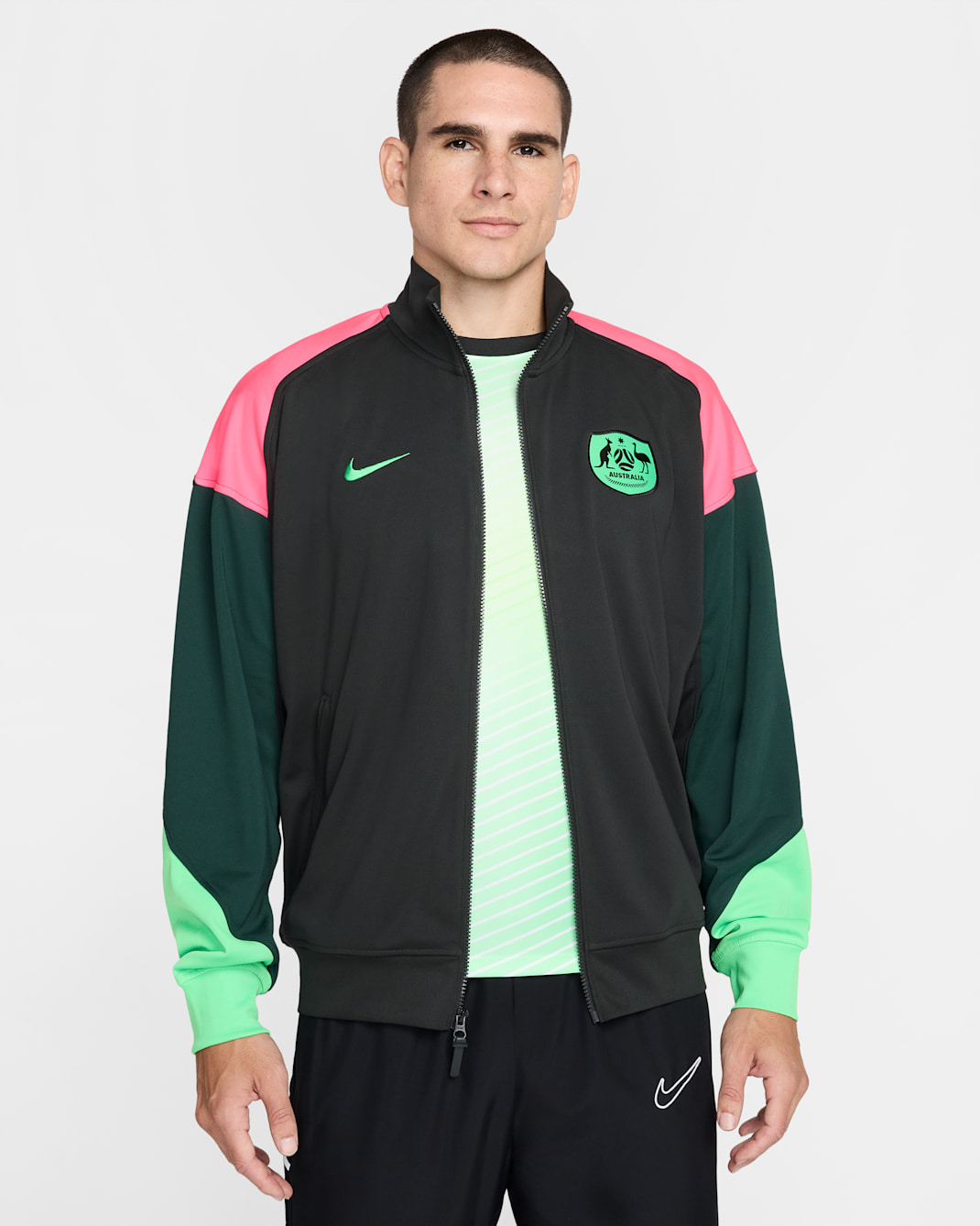 Australia Academy Pro Men's Nike Dri-FIT Football Anthem Jacket - Night Forest/Pro Green/Hyper Pink/Poison Green