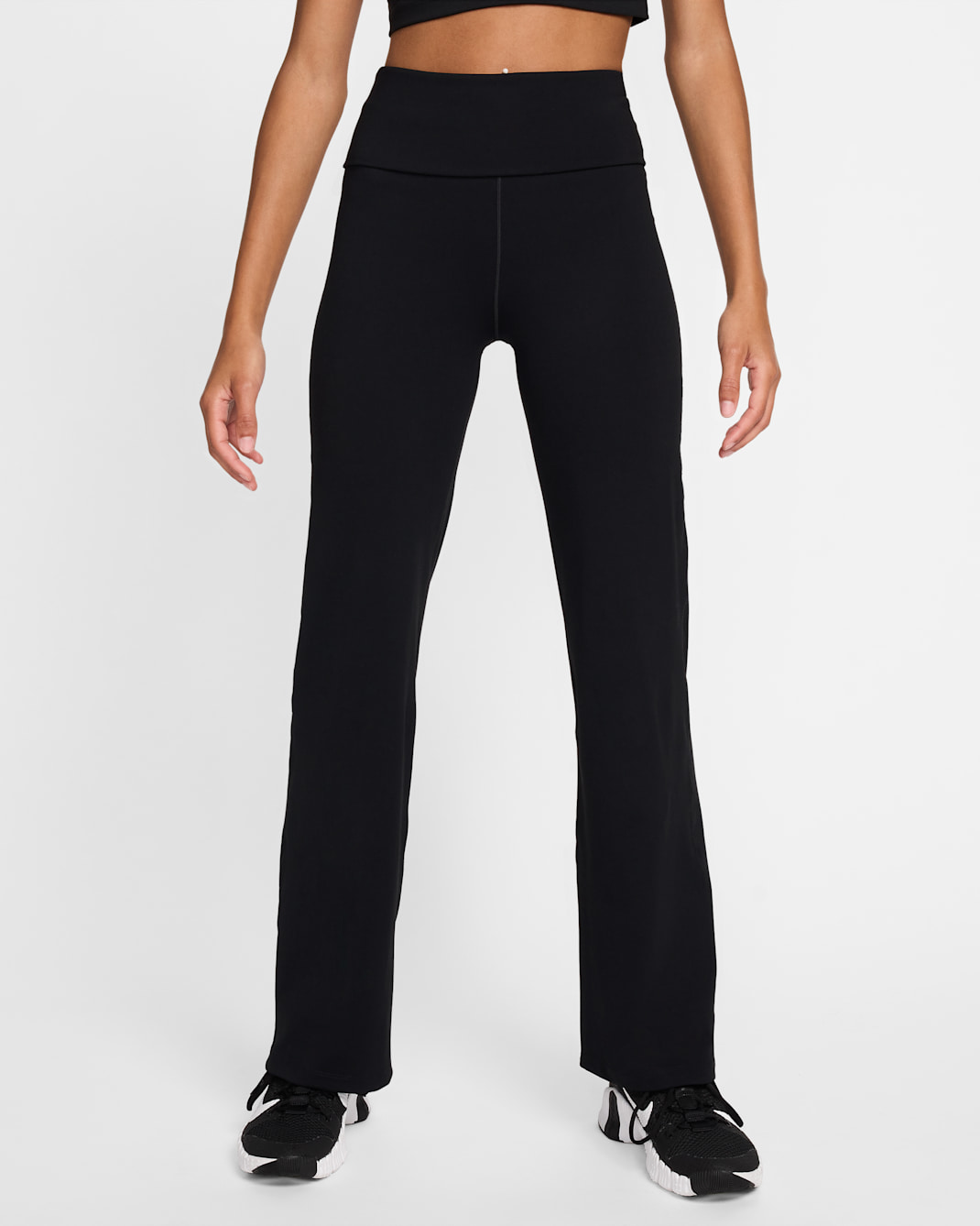 Nike One Women's Dri-FIT High-Waisted Fold-Over Trousers - Black/Black