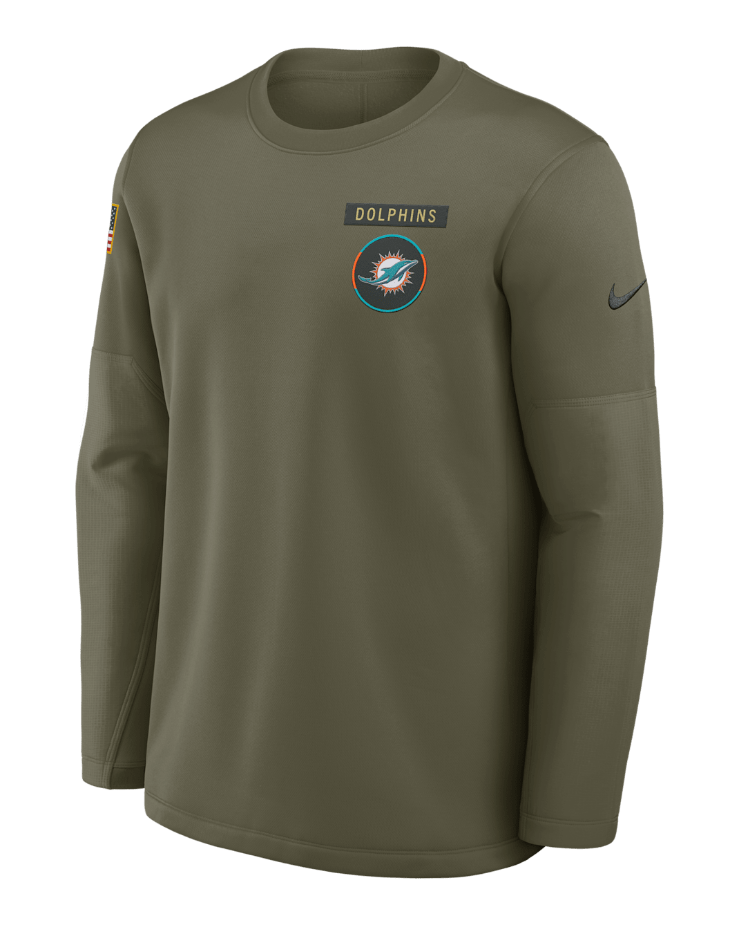 Miami Dolphins Salute to Service Sideline Triumphant Win Coach Men's Nike NFL Pullover Crew - Medium Olive