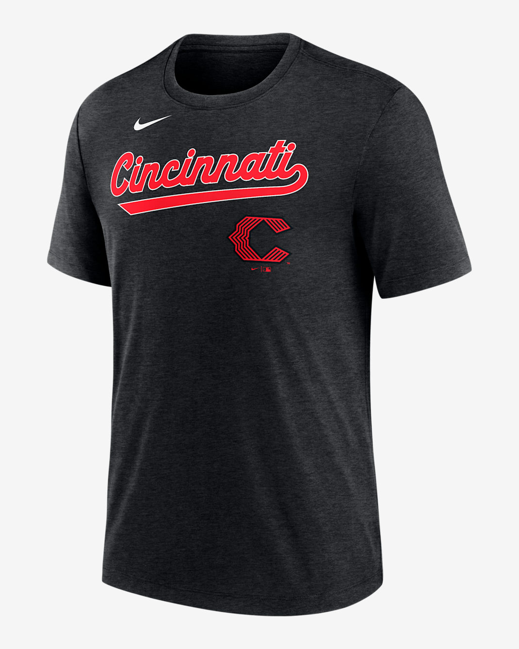 Playera Nike de la MLB para hombre Cincinnati Reds City Connect - Negro jaspeado