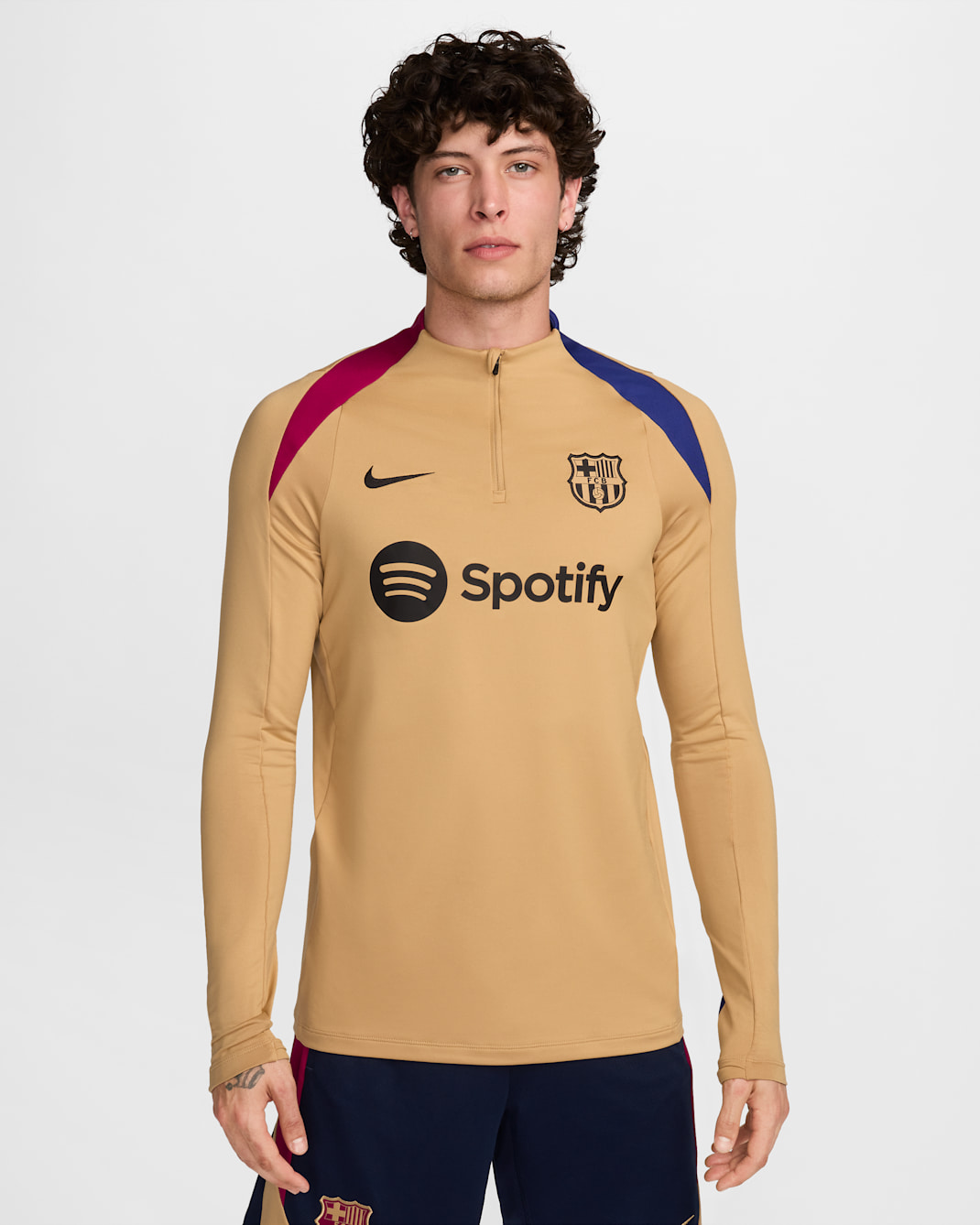 Haut d'entraînement de football Nike Dri-FIT FC Barcelona Strike pour Homme - Club Gold/Noble Red/Deep Royal Blue/Noir