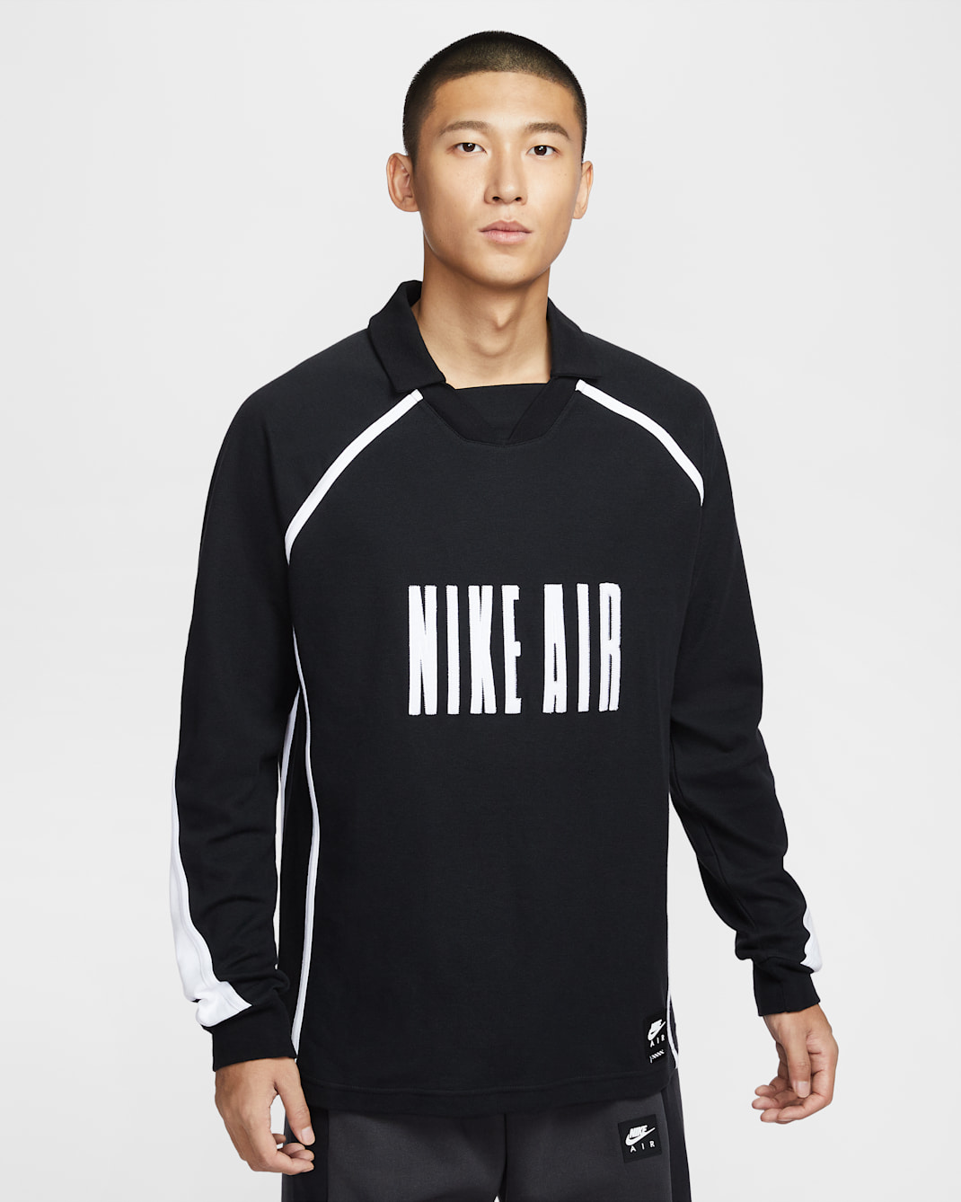 เสื้อฟุตบอลแขนยาวผู้ชาย Nike Air - ดำ/ขาว/ขาว