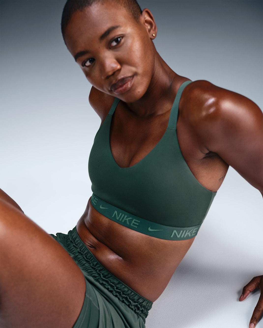 Nike Indy Medium Support Women's Padded Adjustable Sports Bra - Vintage Green