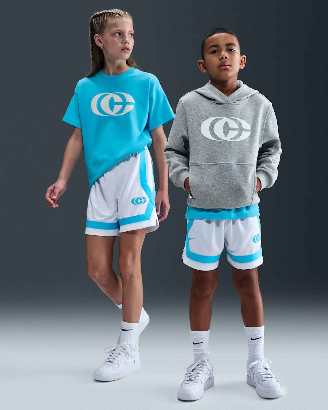 Caitlin Clark Big Kids' Crossover Shorts - White/Baltic Blue/Baltic Blue