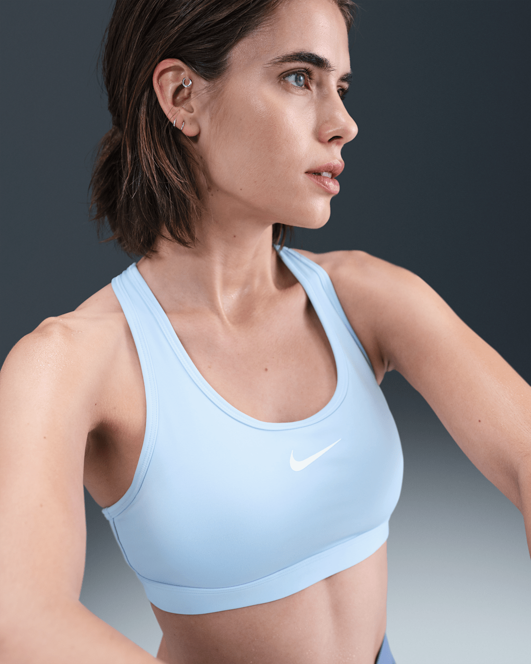 Nike Swoosh Medium-Support Women's Padded Sports Bra - Celestine Blue/White
