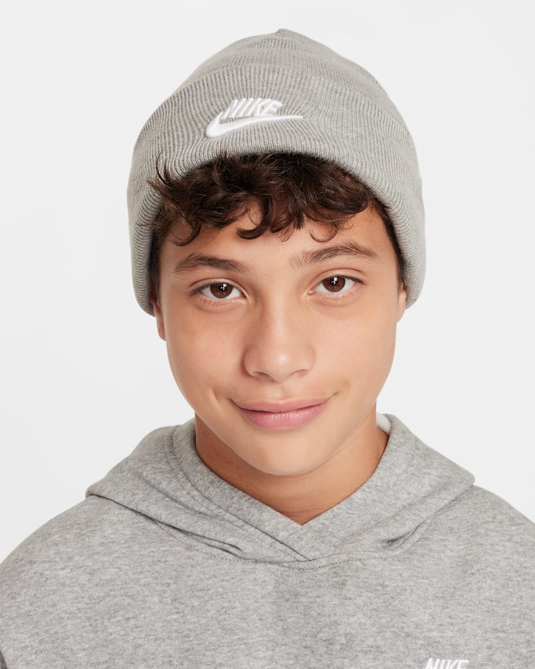 Nike Peak Big Kids' Beanie - Dark Grey Heather/White