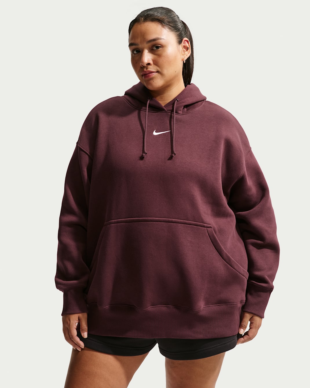 Oversized Nike Sportswear Phoenix Fleece-pullover-hættetrøje til kvinder (plus size) - Burgundy Crush/Sail