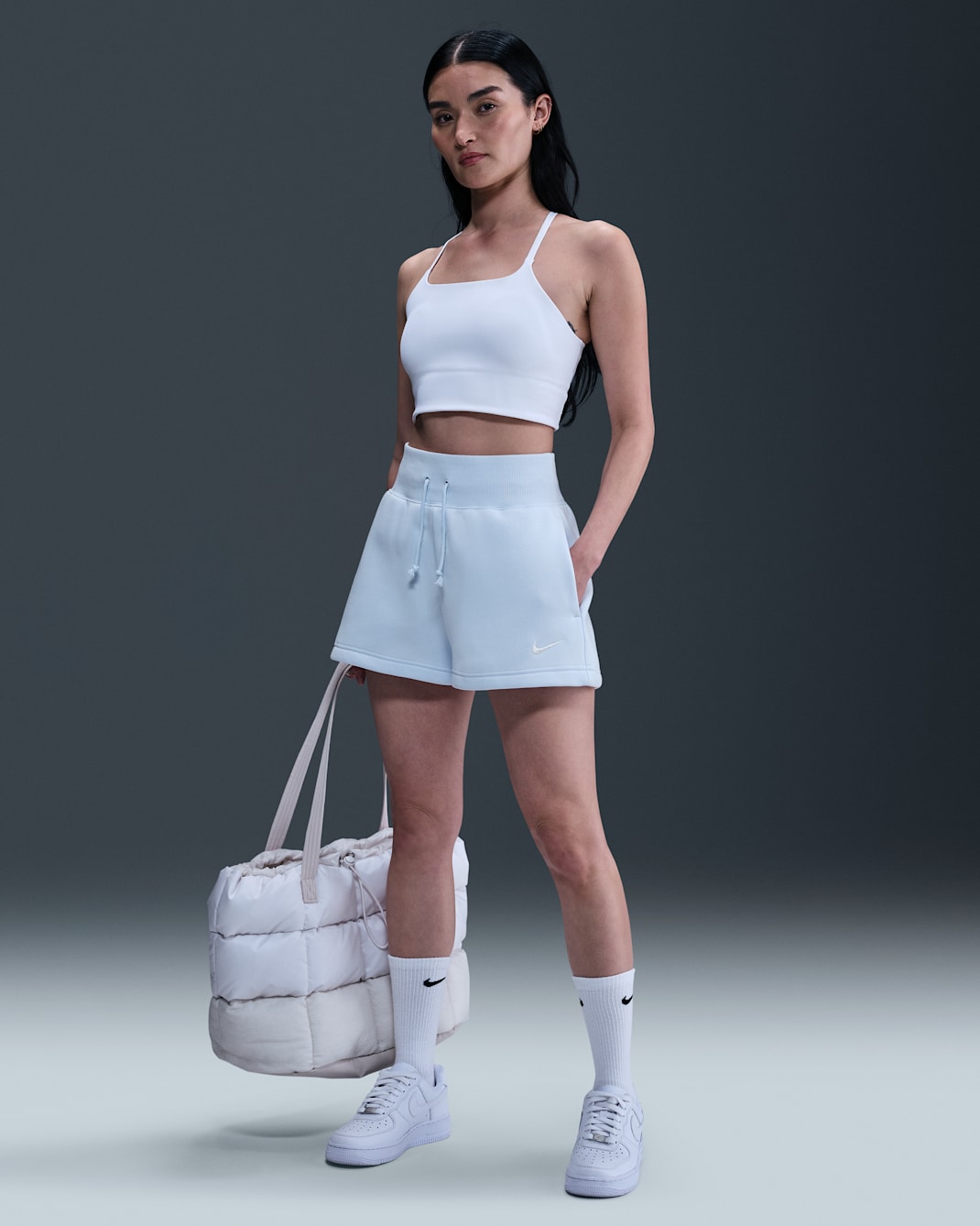 나이키 스포츠웨어 피닉스 플리스 여성 하이웨이스트 쇼츠 - 블루 틴트/세일