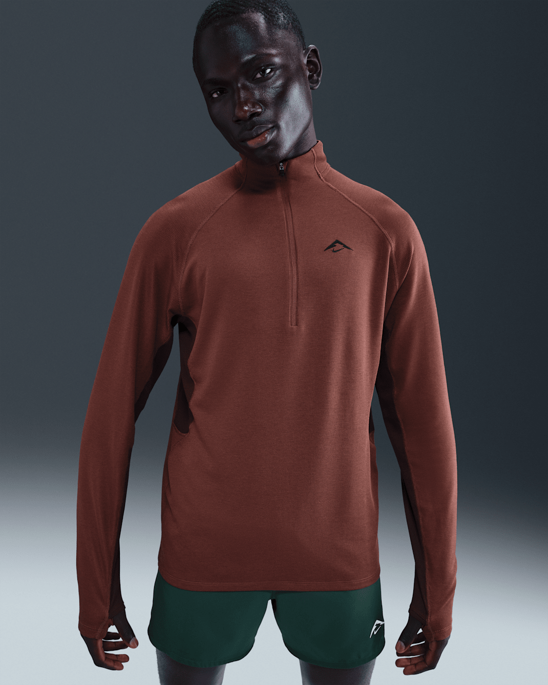 Vêtement deuxième couche à demi-zip Dri-FIT Nike Trail pour homme - Red Sepia/Burgundy Crush/Noir