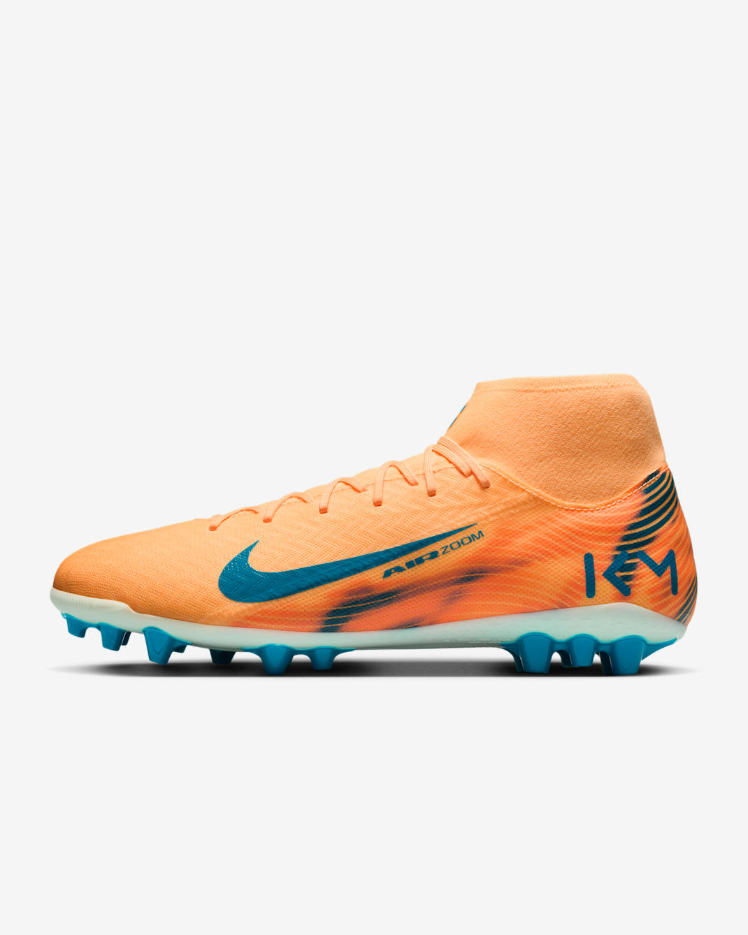 Nike Mercurial Superfly 10 Academy "Kylian Mbappé" AG High-Top Soccer Cleats - Melon Tint/Igloo/Neo Turquoise