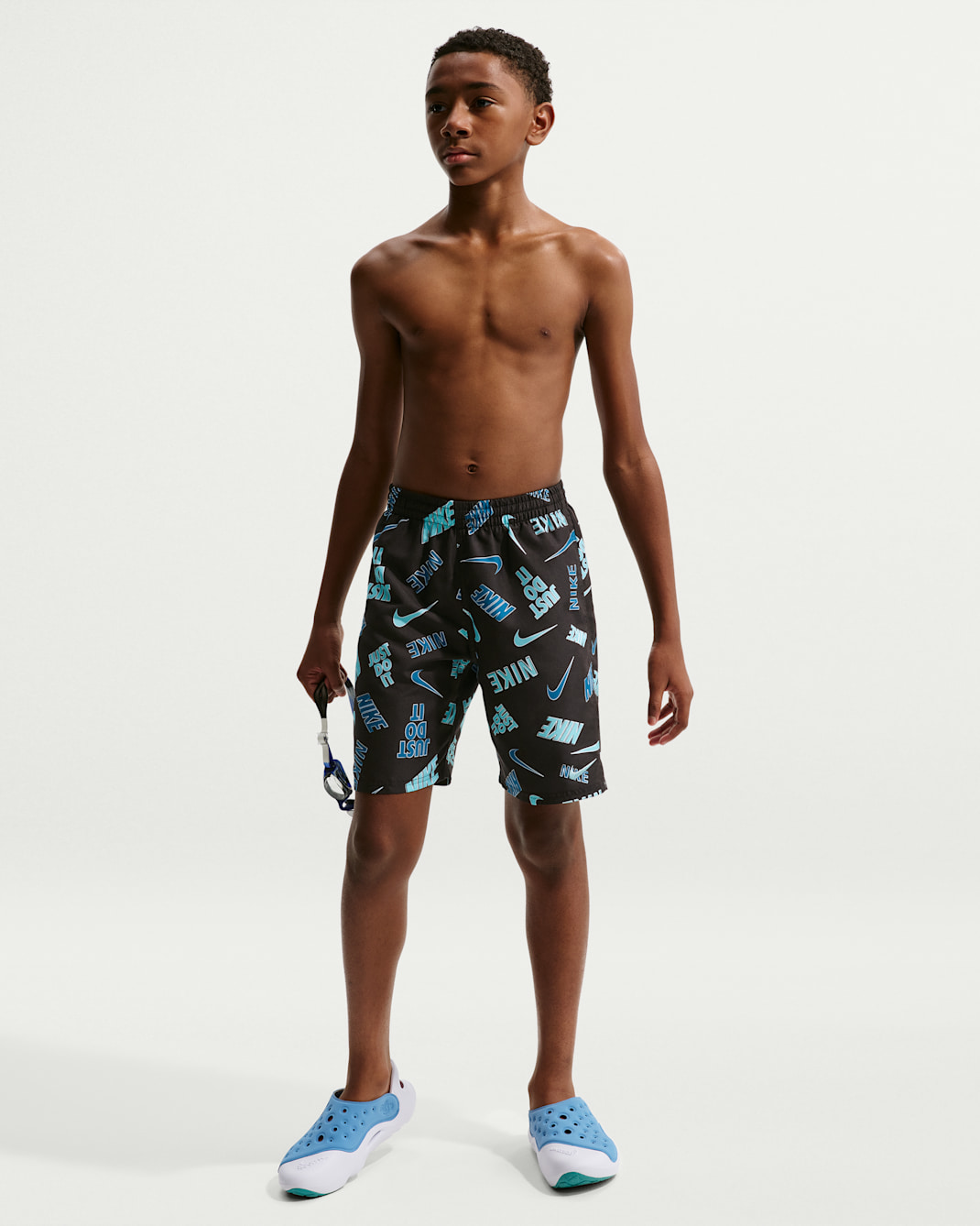 Shorts de playa o alberca con forro de ropa interior de 18 cm para niño talla grande Nike Swim Breaker - Negro/Negro/Negro/Turquesa desteñido