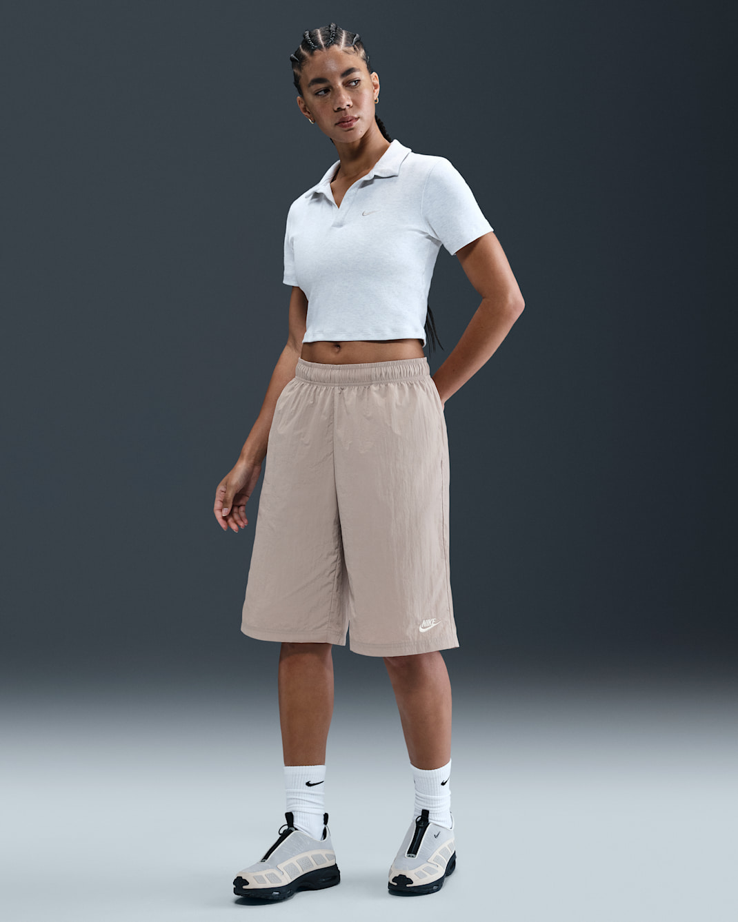 Nike Sportswear Women's Mid-Rise Loose Knee-Length Shorts - College Grey/Sail