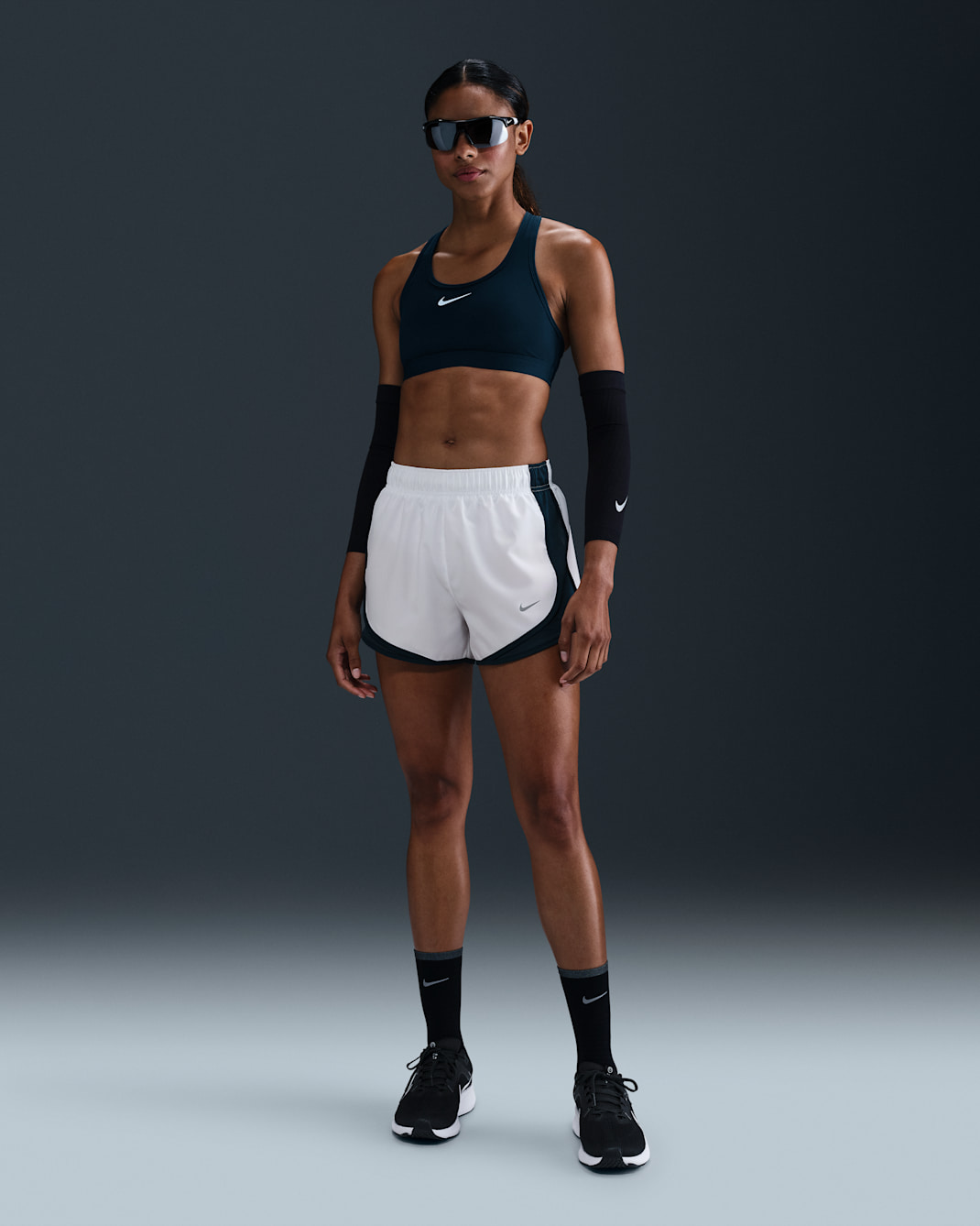 Nike Tempo Women's Dri-FIT Mid-Rise Brief-Lined Running Shorts - White/Armory Navy/Armory Navy