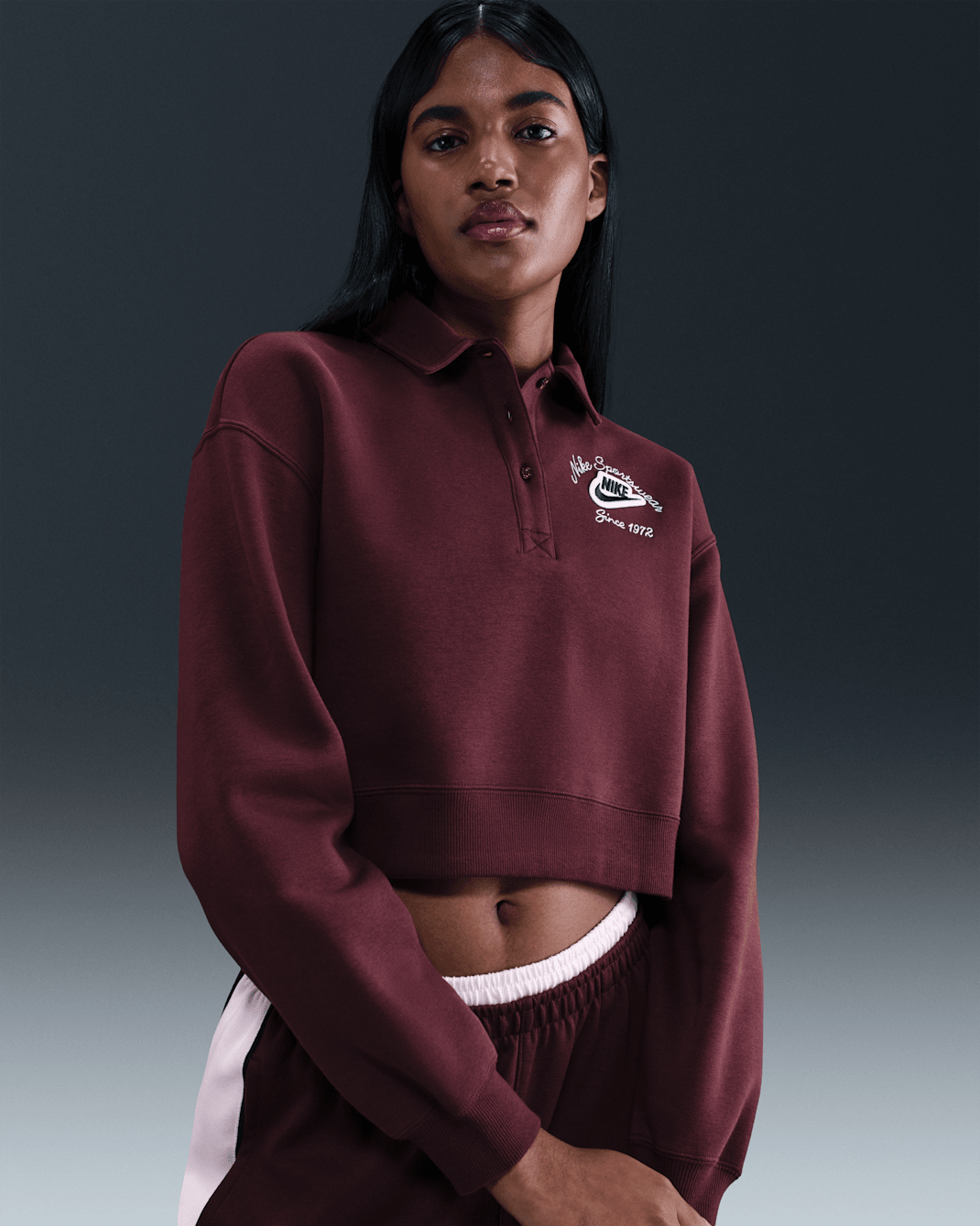 Nike Sportswear Phoenix Fleece Women's Loose Collared Pull-Over Top - Burgundy Crush