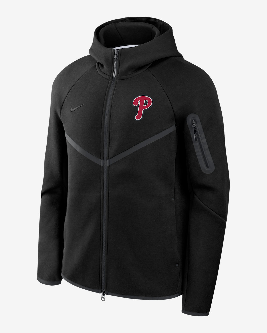 Philadelphia Phillies Tech Fleece Windrunner Men's Nike MLB Full-Zip Hooded Jacket - Black