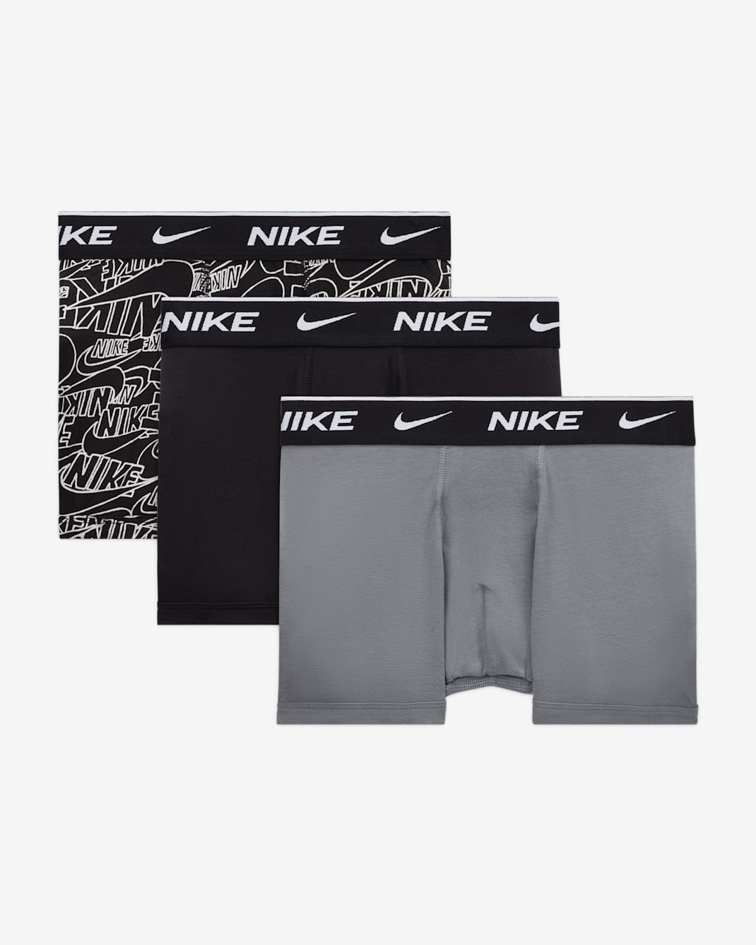Nike Big Kids' Dri-FIT Everyday Cotton Printed Boxer Briefs (3-Pack) - Dark Grey Heather/Black