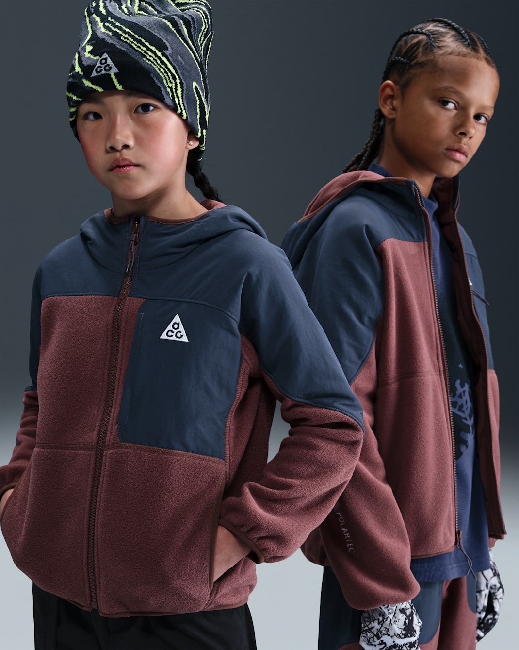 Nike ACG "Wolf Tree" Big Kid's Polartec® Full-Zip Hoodie - Red Sepia/Thunder Blue/Summit White