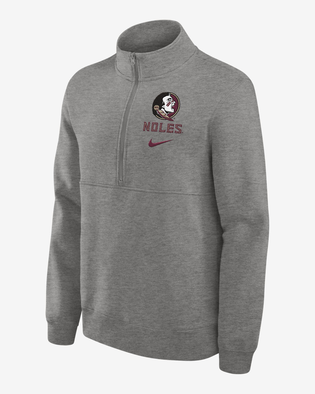 Florida State Seminoles Primetime Club Men's Nike College 1/2-Zip Crew - Grey Heather