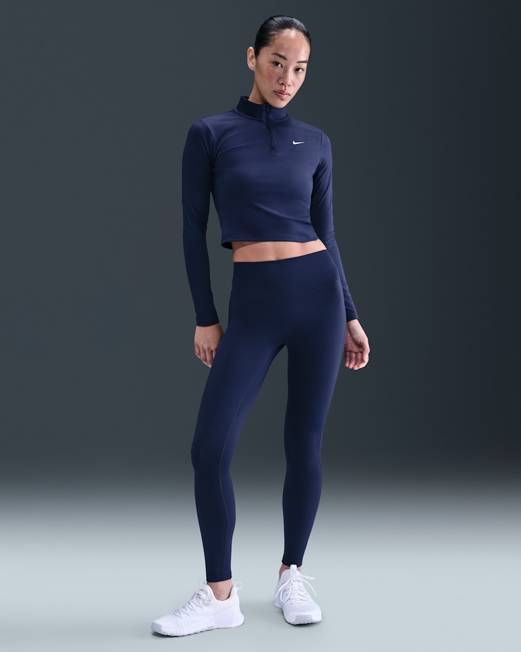 나이키 원 심리스 프론트 여성 하이웨이스트 풀 렝스 레깅스 - 미드나이트 네이비/화이트