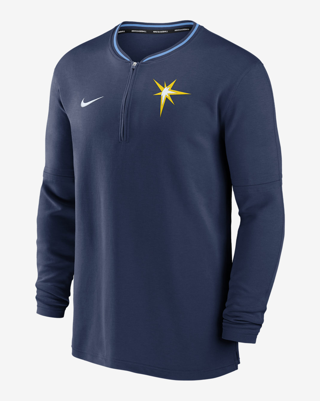 Playera de manga larga Nike Dri-FIT de la MLB de medio cierre para hombre Tampa Bay Rays Authentic Collection - Azul marino
