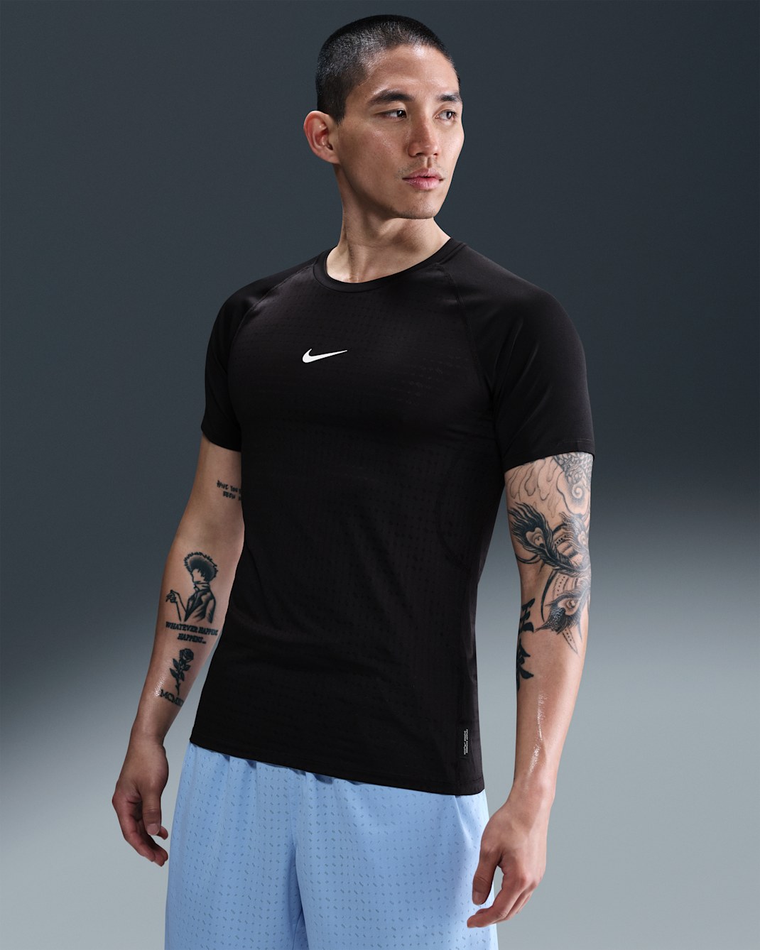 Nike Pro Breathe Men's Slim-Fit Short-Sleeve Top - Black/White