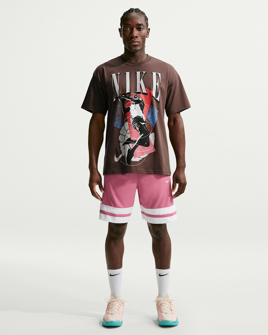 Pánské 20cm basketbalové kraťasy Nike Dri-FIT - Peony/Bílá/Peony/Bílá