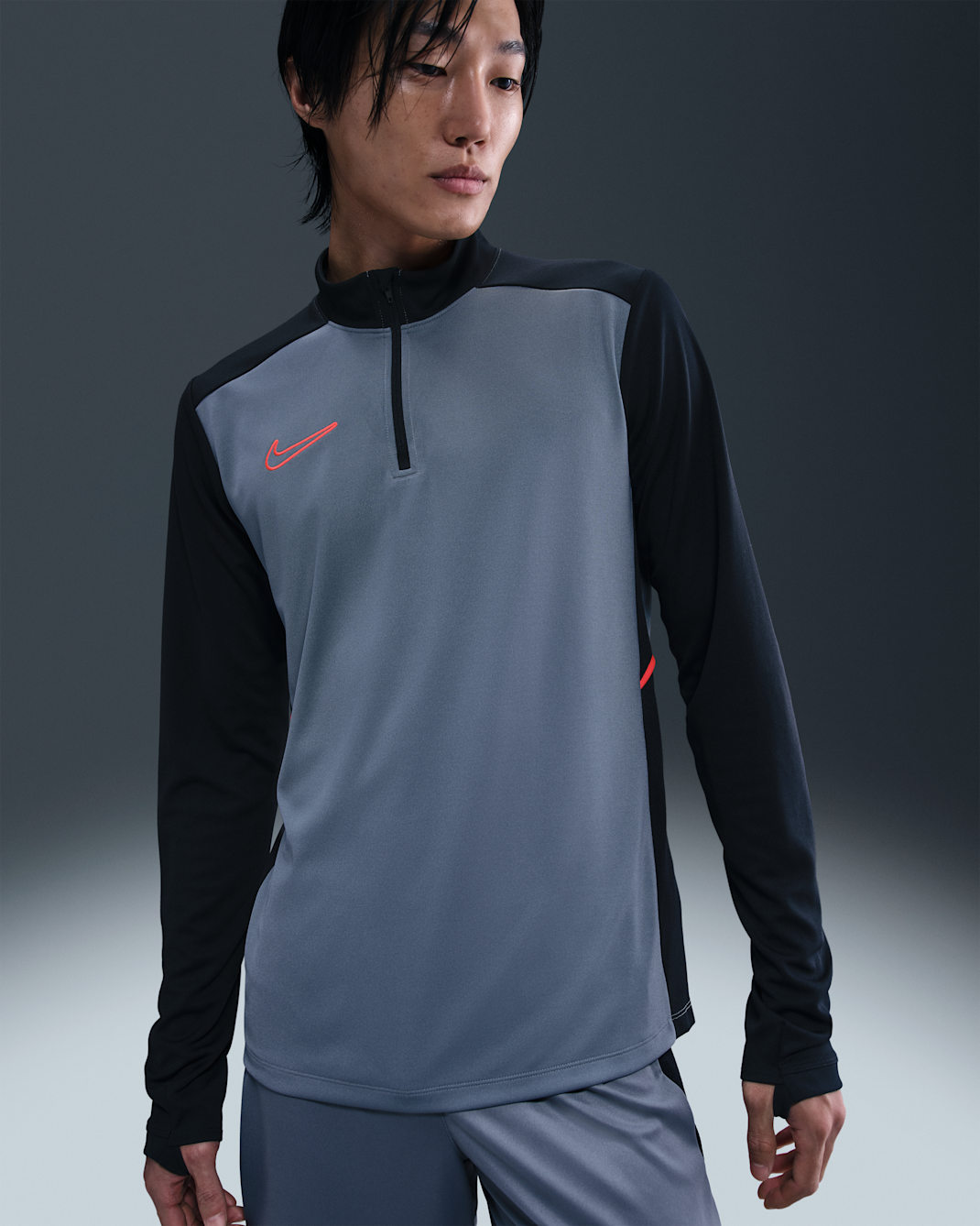 Nike Academy Men's Dri-FIT Football Drill Top - Cool Grey/Black/Bright Crimson