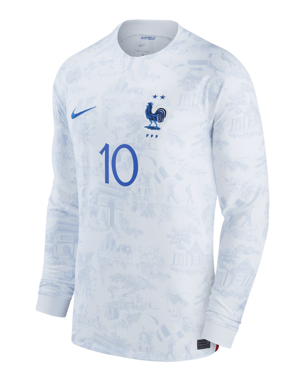 France National Team 2022/23 Stadium Away (Kylian Mbappe) Men's Nike Dri-FIT Long-Sleeve Soccer Jersey - White