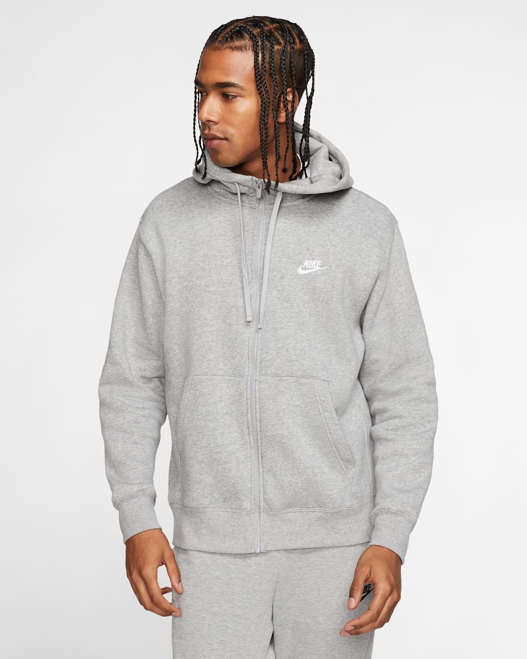 Nike Sportswear Club Fleece Men's Full-Zip Hoodie - Dark Grey Heather/Matte Silver/White