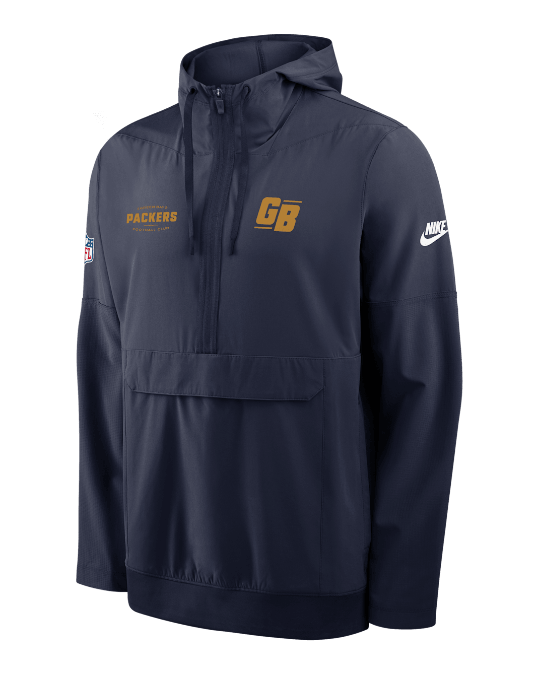 Green Bay Packers Alt Option Route Anorak Men's Nike NFL 1/2-Zip Hooded Jacket - Navy