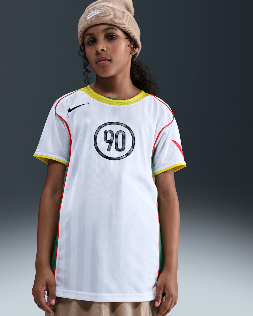 Nike Total 90 Older Kids' Dri-FIT Football Shirt - White/Opti Yellow/Light Crimson/Black