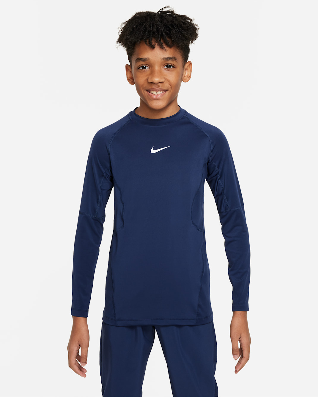Nike Pro Big Kids' (Boys') Dri-FIT Long-Sleeve Top - Midnight Navy/White