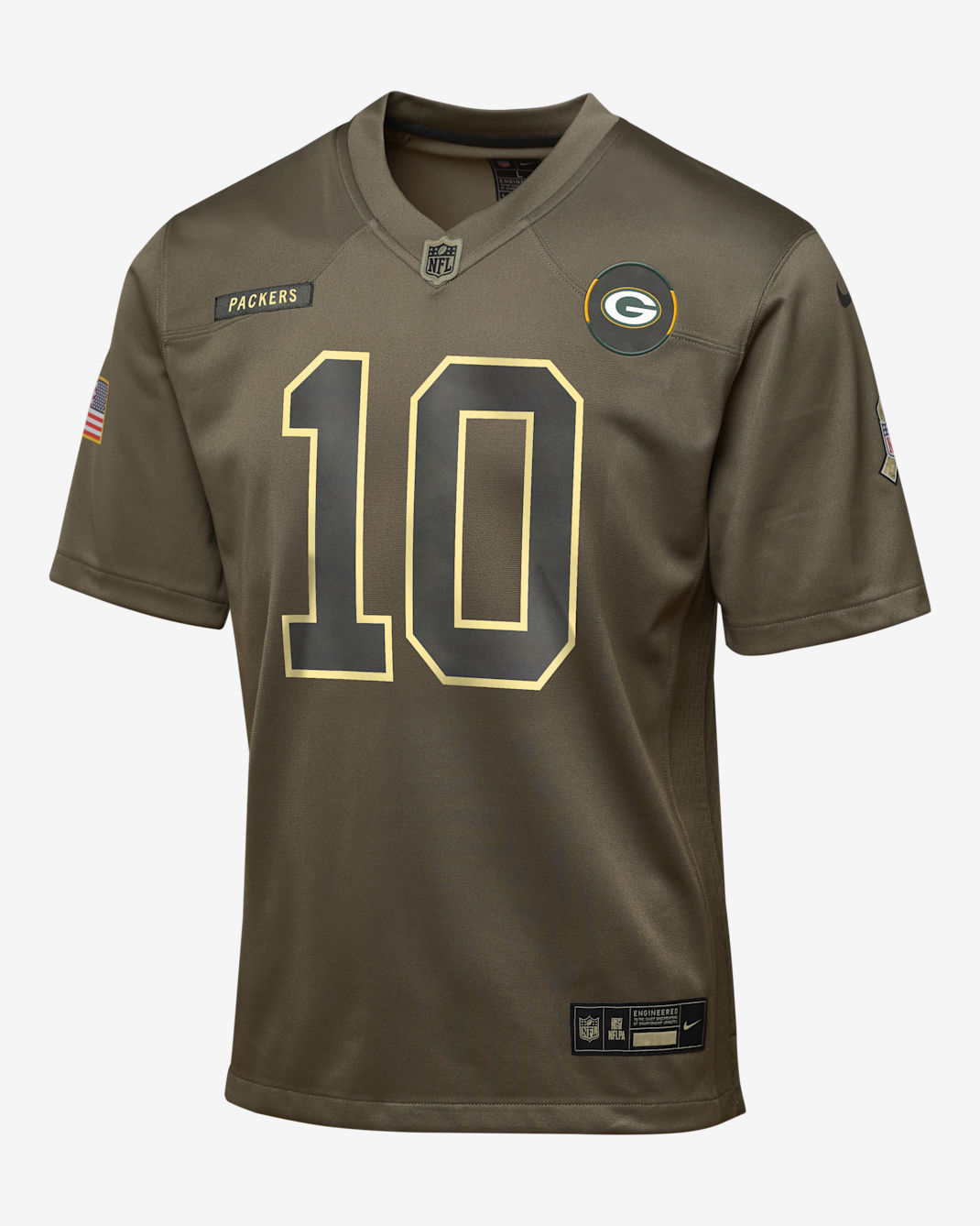 Jersey para niños talla grande Nike de la NFL Game de Jordan Love de los Green Bay Packers Salute to Service - Oliva